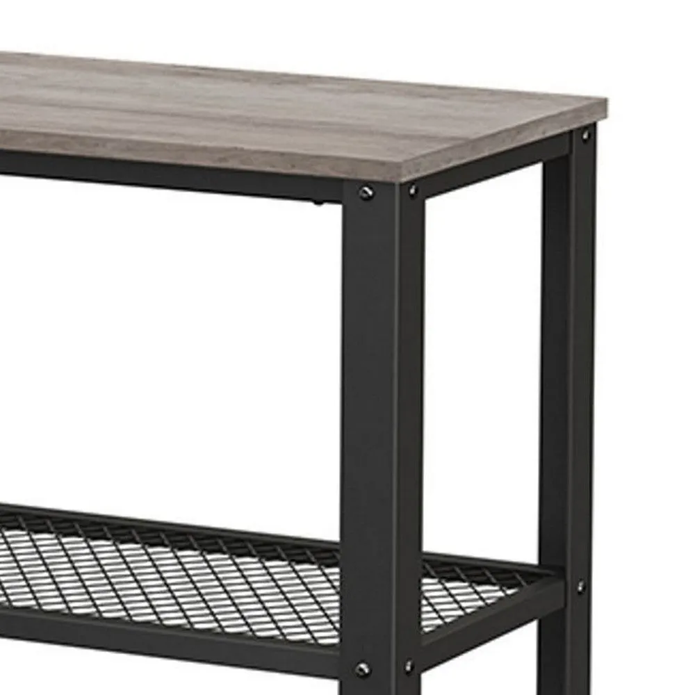 40 Inch Console Sofa Table, 2 Lattice Shelves, Black Metal Frame, Gray By Casagear Home