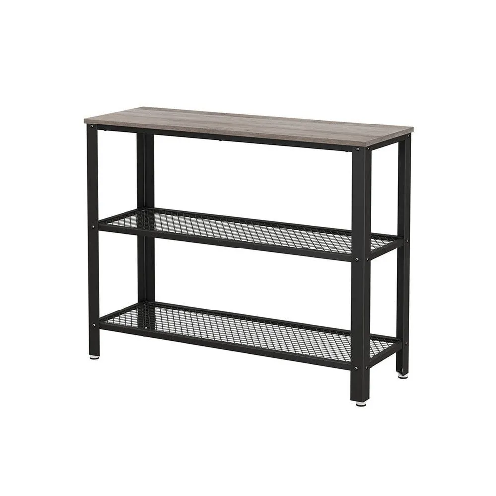 40 Inch Console Sofa Table, 2 Lattice Shelves, Black Metal Frame, Gray By Casagear Home