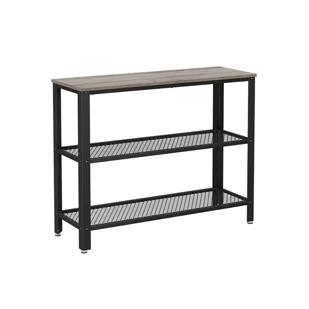40 Inch Console Sofa Table, 2 Lattice Shelves, Black Metal Frame, Gray By Casagear Home