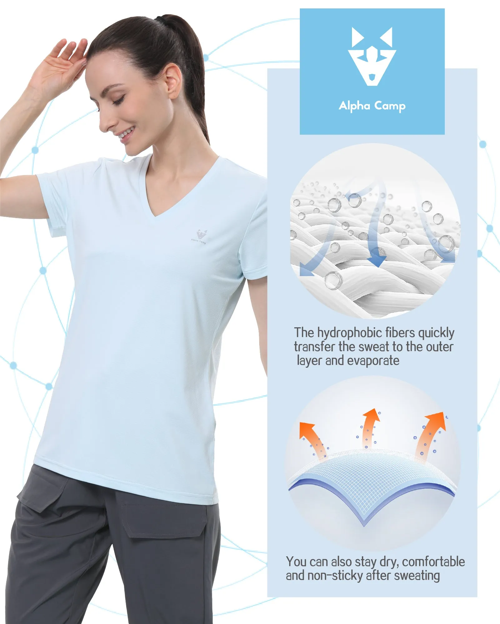 ALPHA CAMP Women's polo shirt, V-NECK Quick Dry Athletic Running Gym Workout Short Sleeve Tee Shirts for women