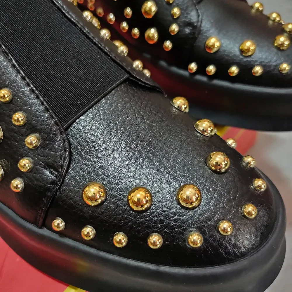 Black Leather Rivets Decoration Boots