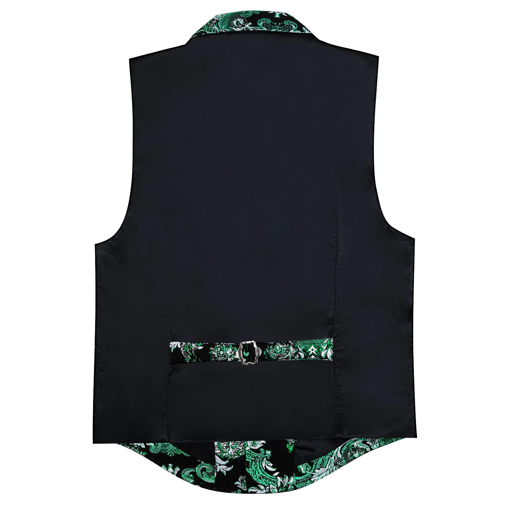 Black Mint Green Floral Jacquard Men's Collar Victorian Suit Vest