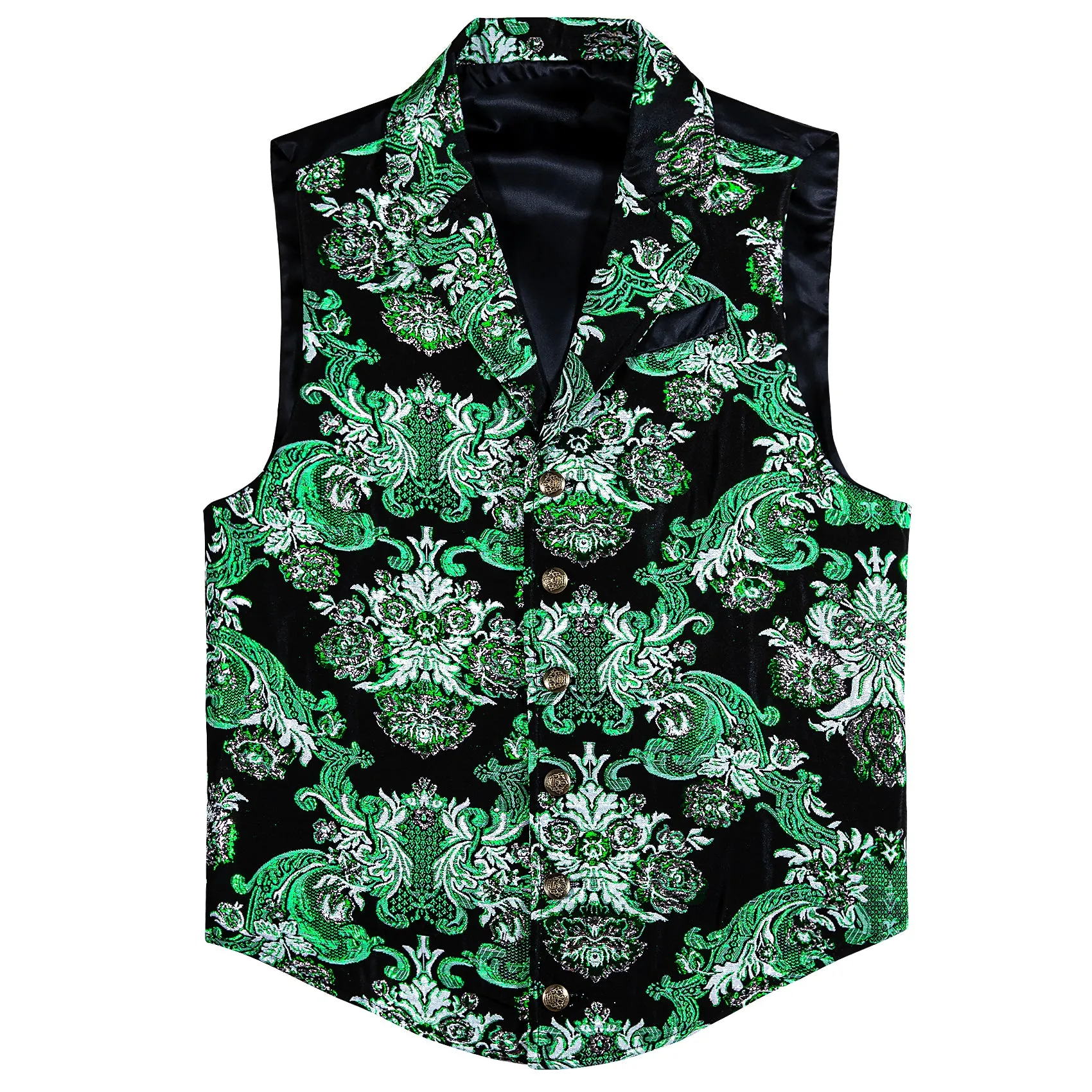 Black Mint Green Floral Jacquard Men's Collar Victorian Suit Vest