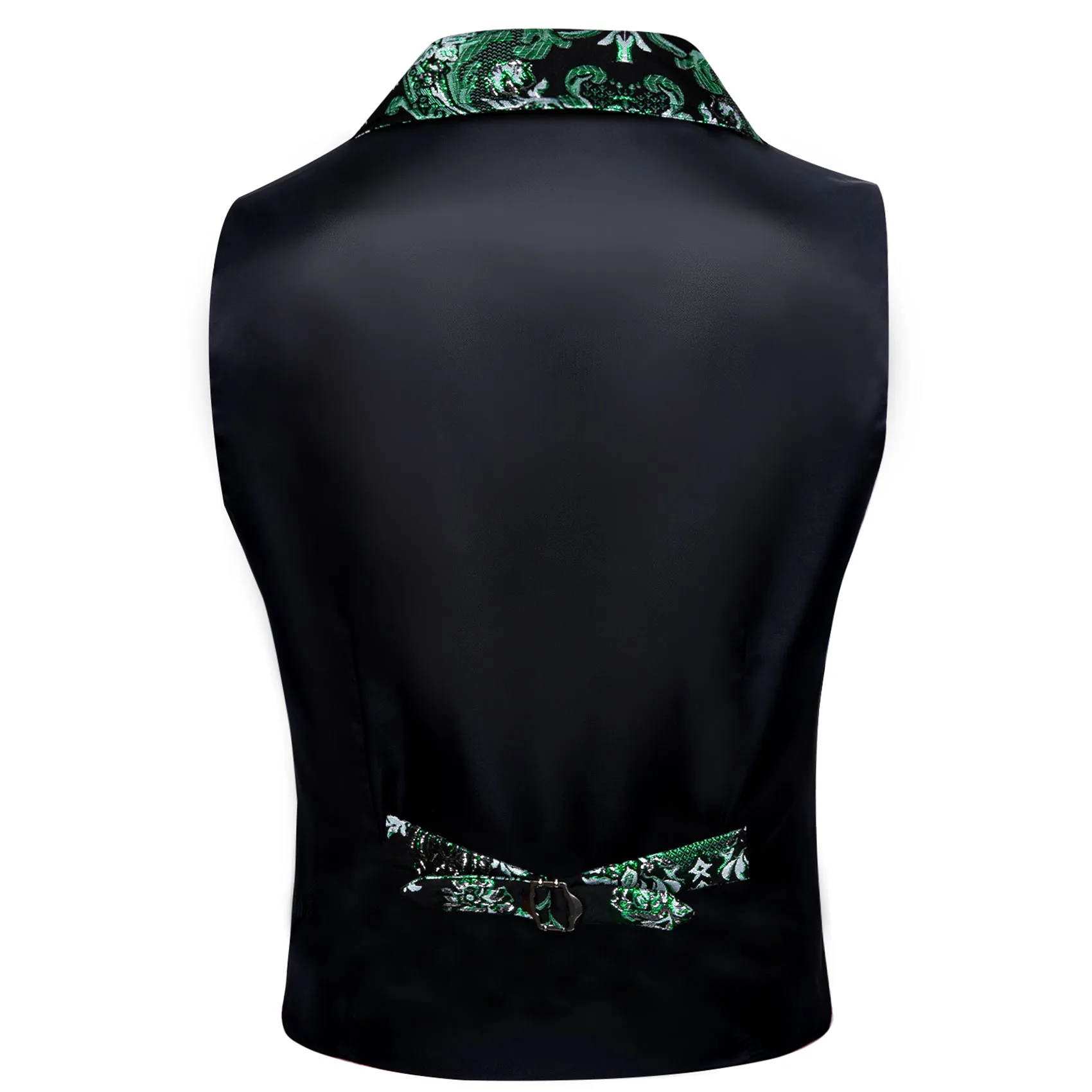 Black Mint Green Floral Jacquard Men's Collar Victorian Suit Vest