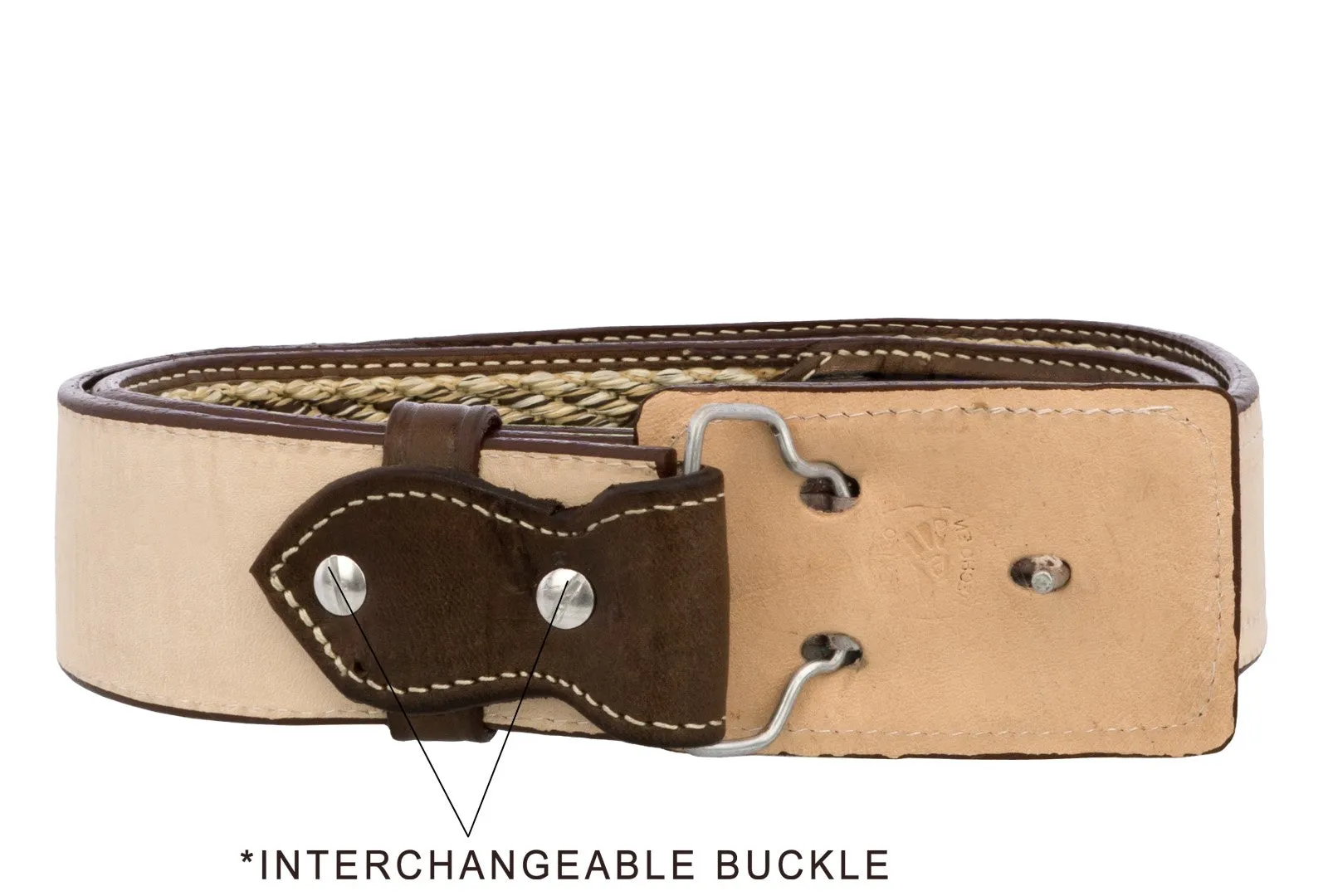 Brown Western Cowboy Belt Tooled Braided Leather - Rodeo Buckle