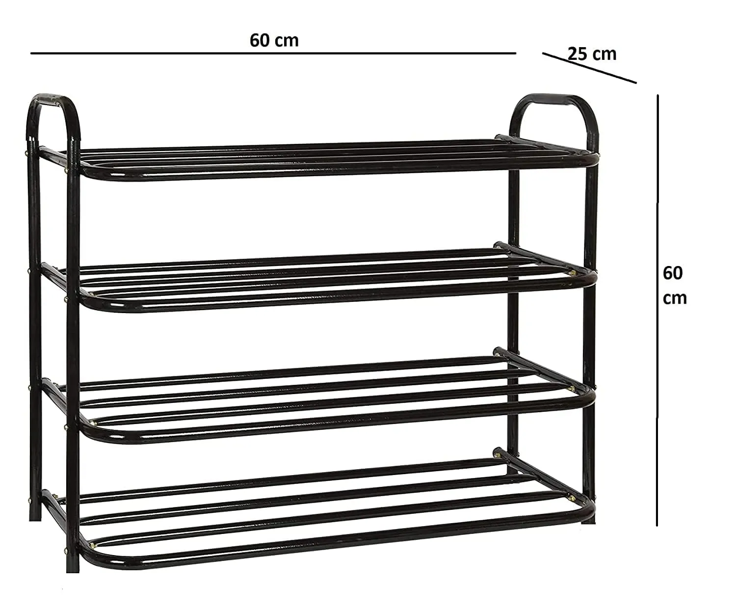 DAREV Heavy Metal Shoe Rack (4 Shelves) Foldable Open Book Shelf, Book Shelve, Shoe Rack, Shoes Storage Rack for Home Shoe Stand Shelf Big (60 * 60 * 25 cm) (Black) (4 Shelf Big)