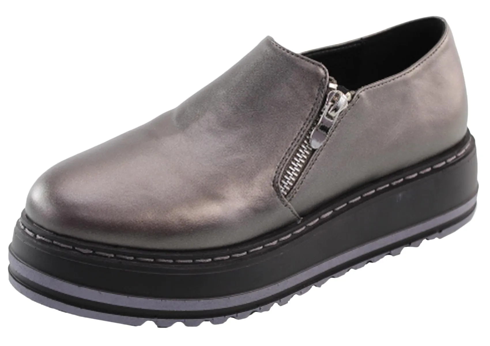 DBDK Women's Slip On Zip Platform Creeper