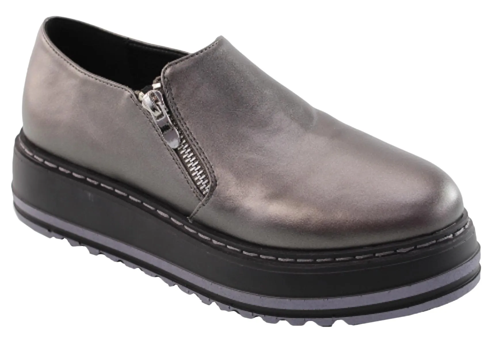 DBDK Women's Slip On Zip Platform Creeper