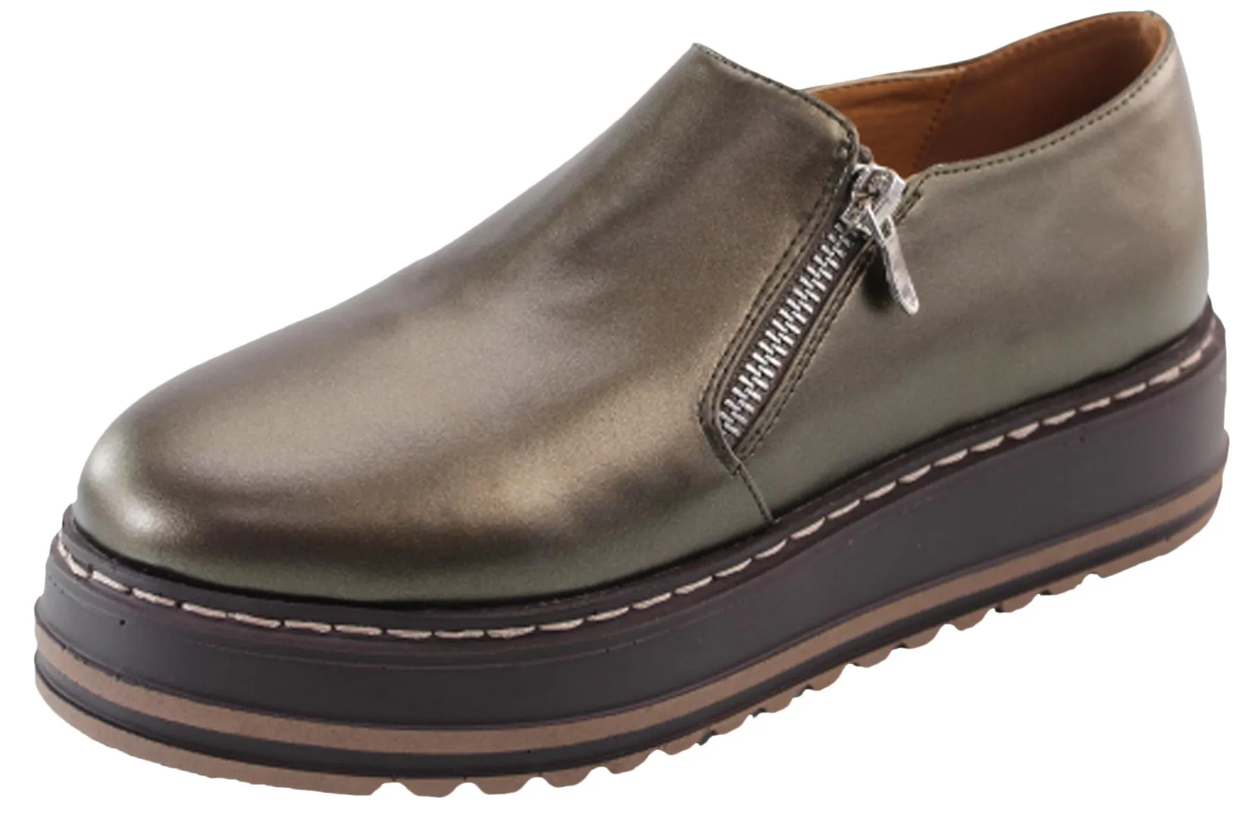 DBDK Women's Slip On Zip Platform Creeper