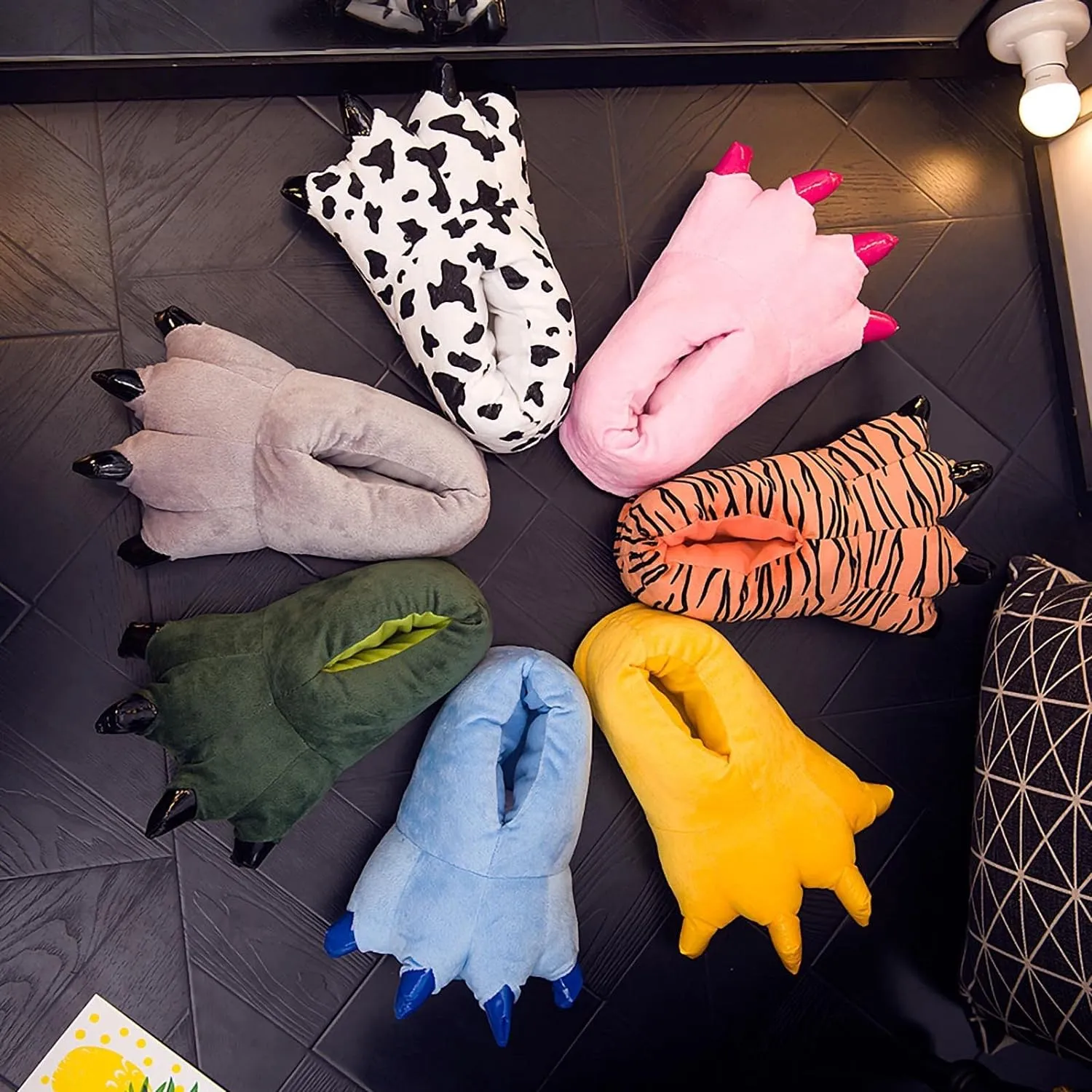 Dinosaur Claw Slippers Winter WarmUnisex Paw Shoes plush Monster Slippers