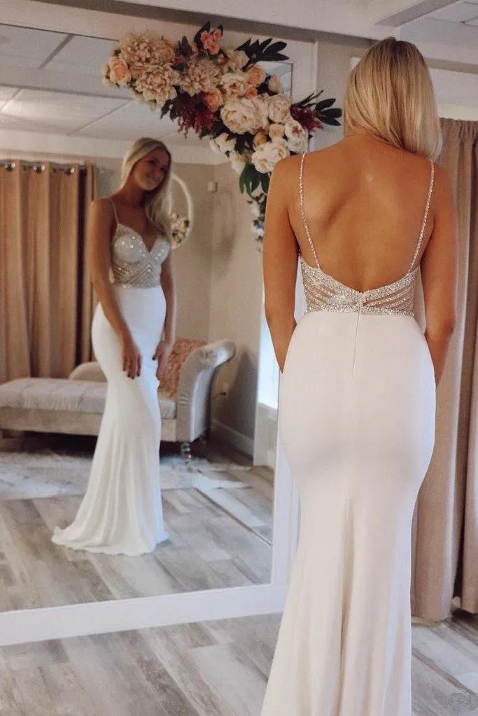 Gorgeous Ivory Mermaid V-neck Straps Prom Dresses Evening Dresses PSK199