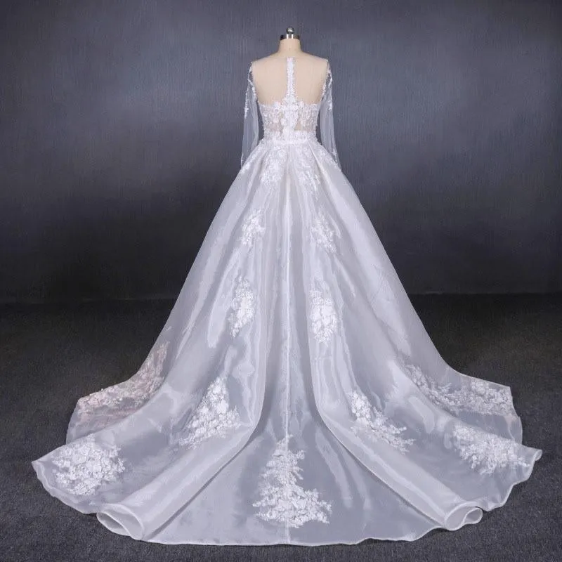 Gorgeous Long Sleeves Sweetheart Wedding Dress, Whit Bridal Dresses with Applique UQ2291