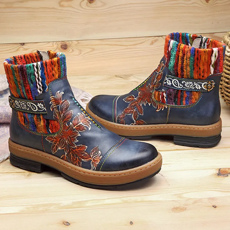 Handmade Leather Vintage Ethnic Women's Winter Boots 36-42