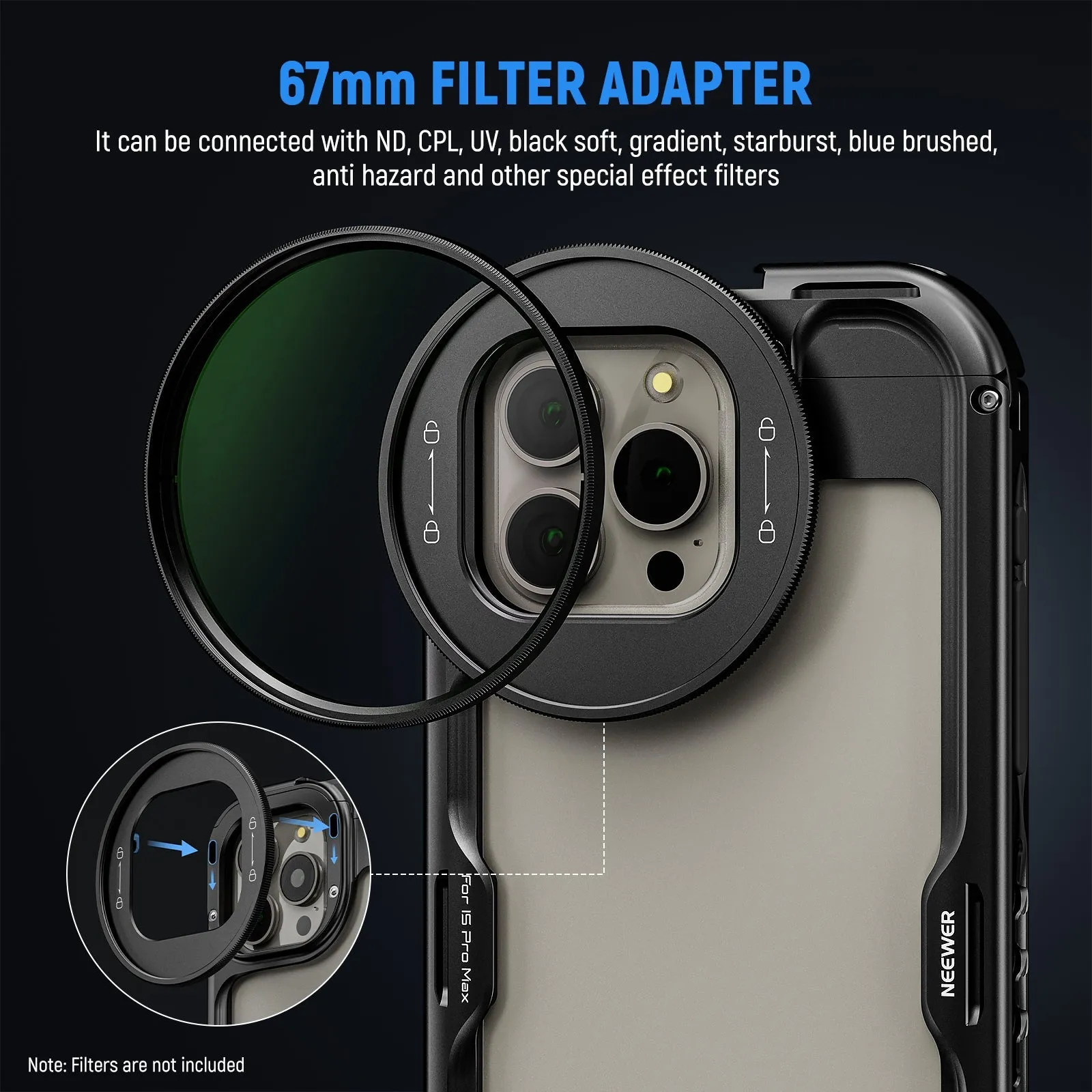 NEEWER PA044 PA045B 2nd Generation Phone Cage Kit for iPhone 15 Pro Max