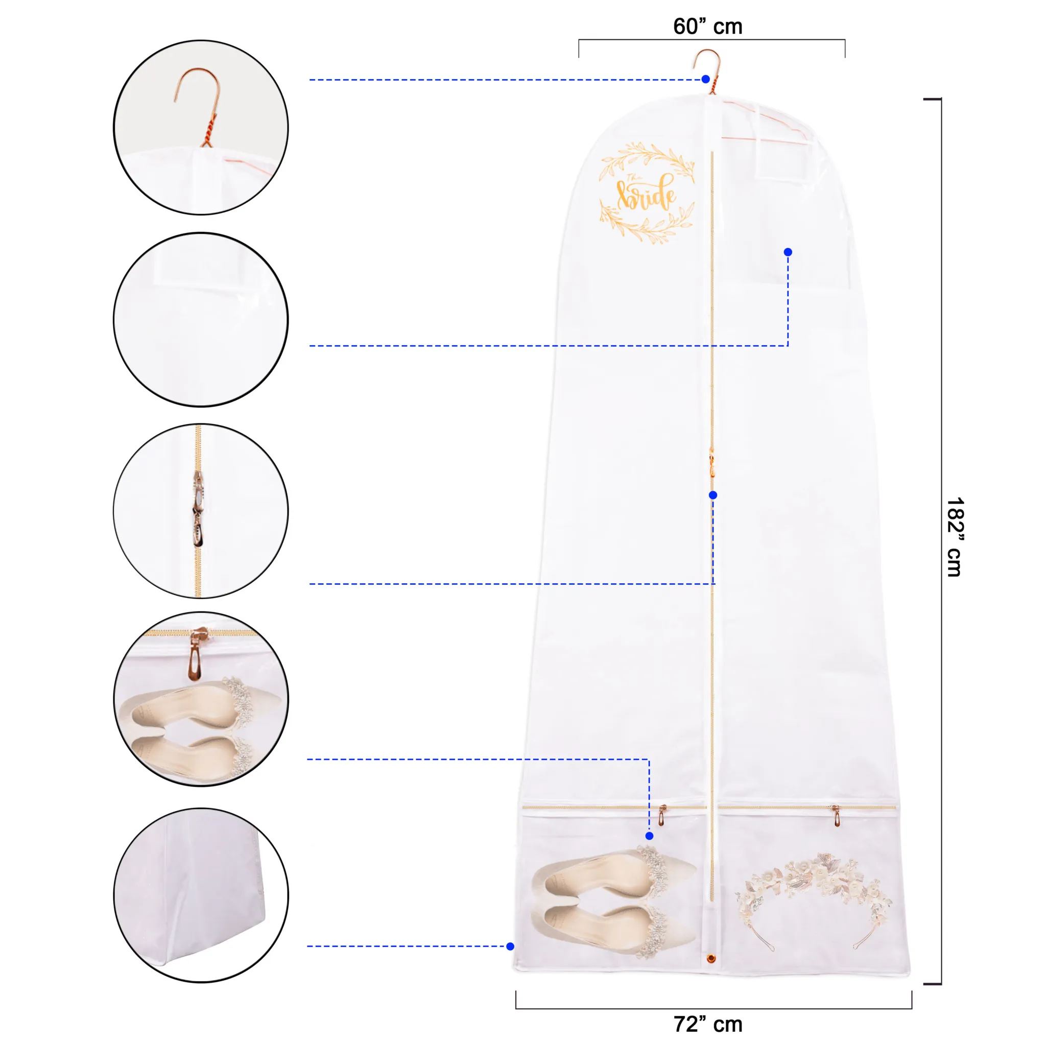 Premium Lehenga Gown Cover 10" Gusset - WHITE
