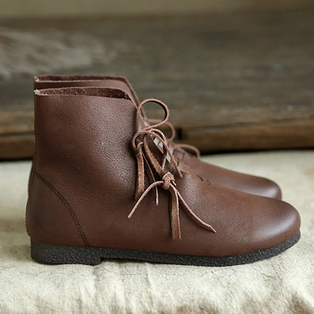 Retro Handmade Leather Women's Short Boots | Gift Shoes