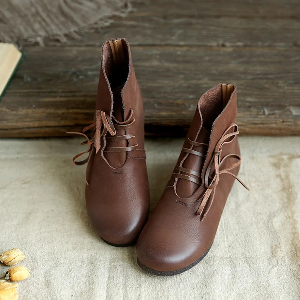Retro Handmade Leather Women's Short Boots | Gift Shoes