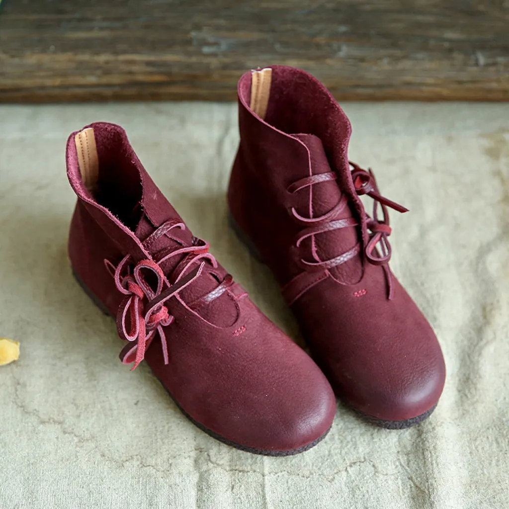 Retro Handmade Leather Women's Short Boots | Gift Shoes