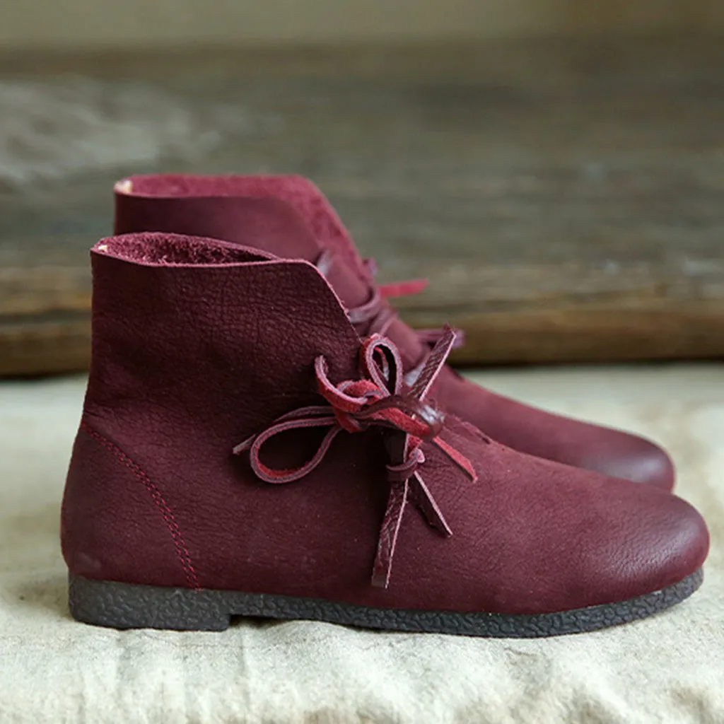 Retro Handmade Leather Women's Short Boots | Gift Shoes