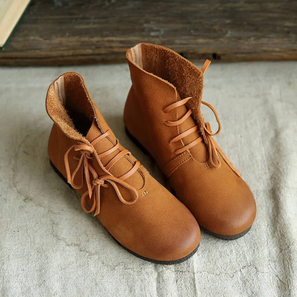 Retro Handmade Leather Women's Short Boots | Gift Shoes