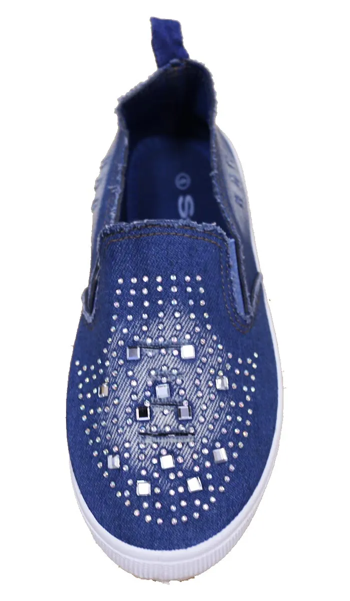 S-3 Women's Rhinestone Denim Slip On Fashion Sneaker
