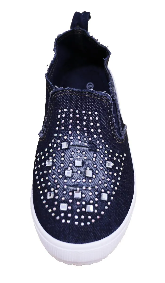 S-3 Women's Rhinestone Denim Slip On Fashion Sneaker