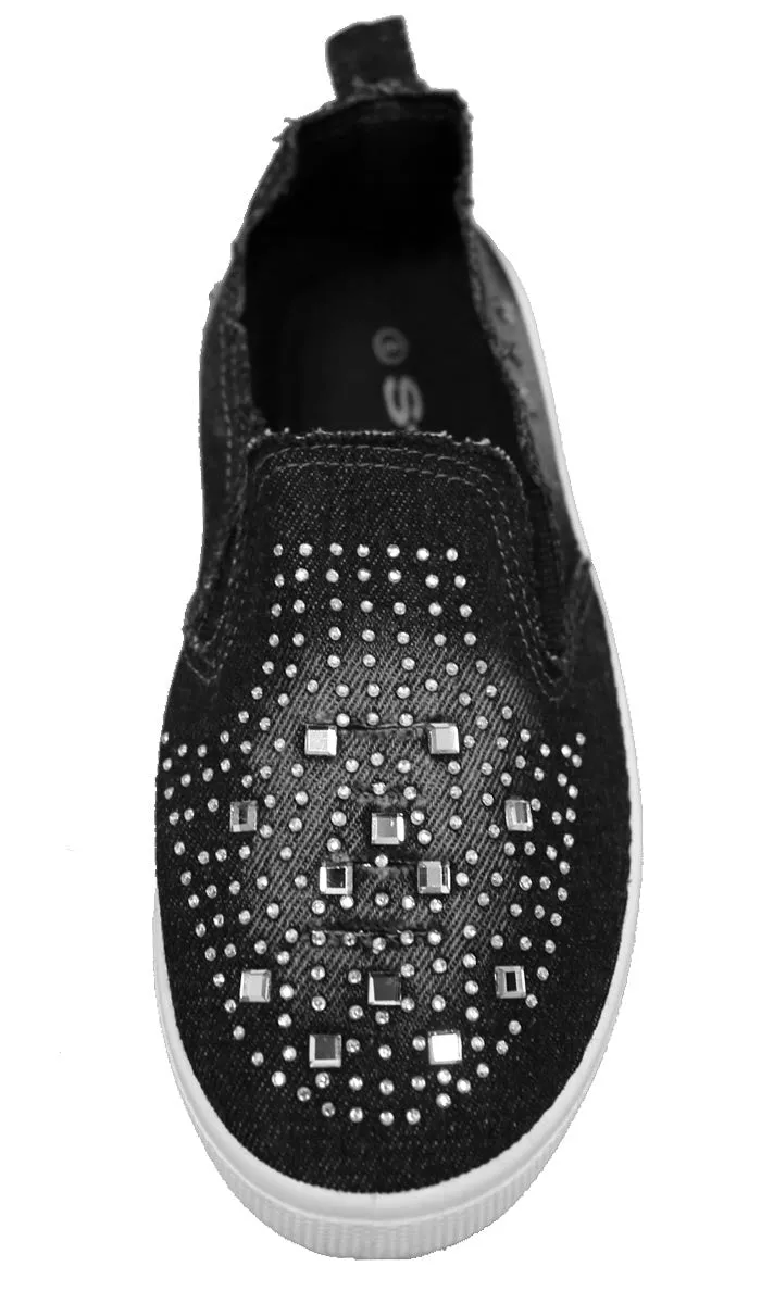 S-3 Women's Rhinestone Denim Slip On Fashion Sneaker