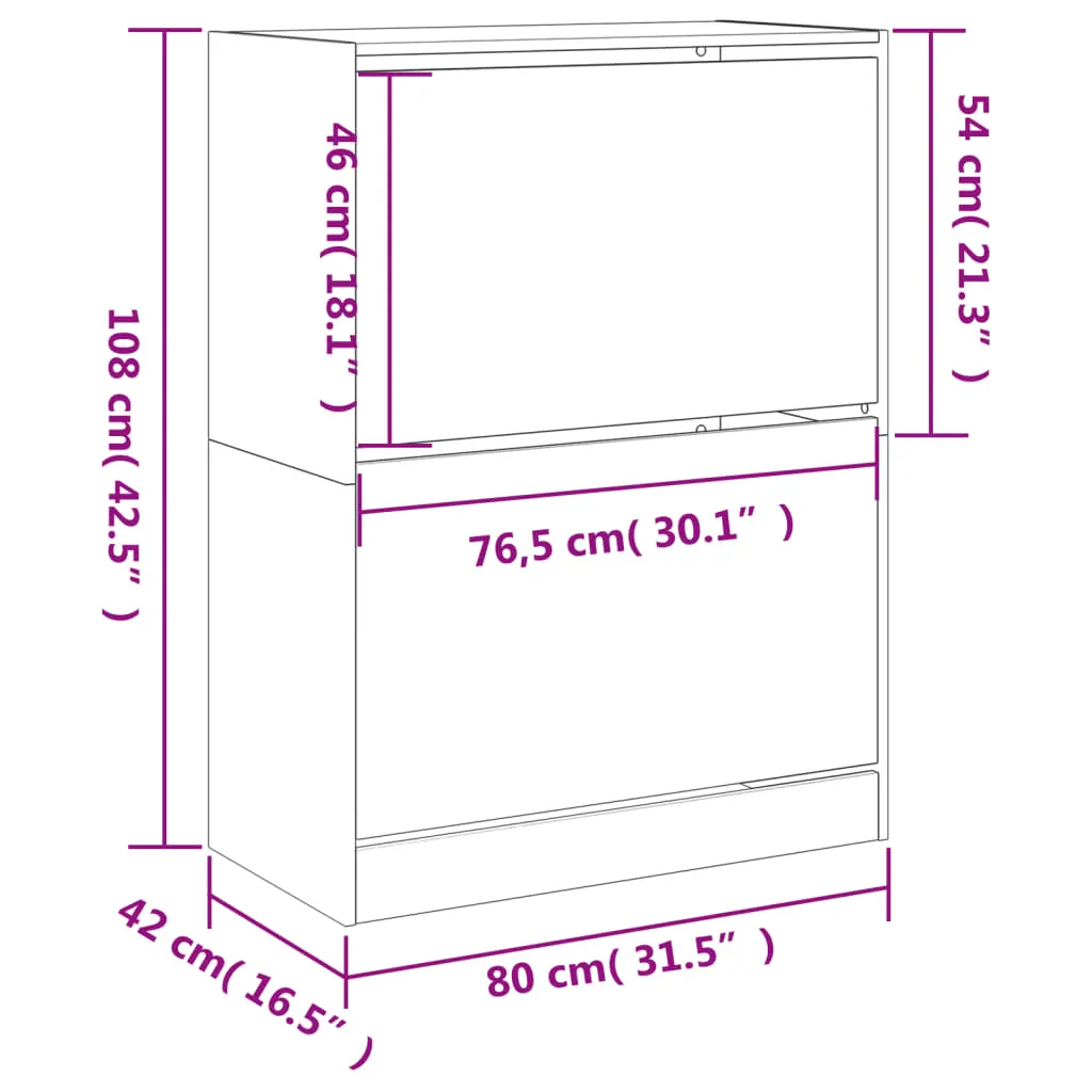 Shoe Cabinet with 2 Flip-Drawers Concrete Grey 80x42x108 cm