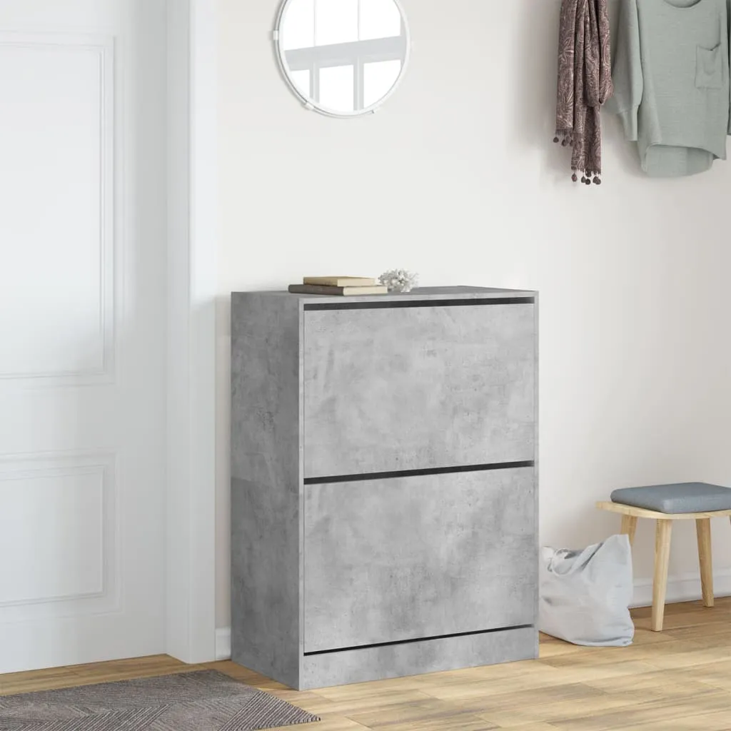 Shoe Cabinet with 2 Flip-Drawers Concrete Grey 80x42x108 cm