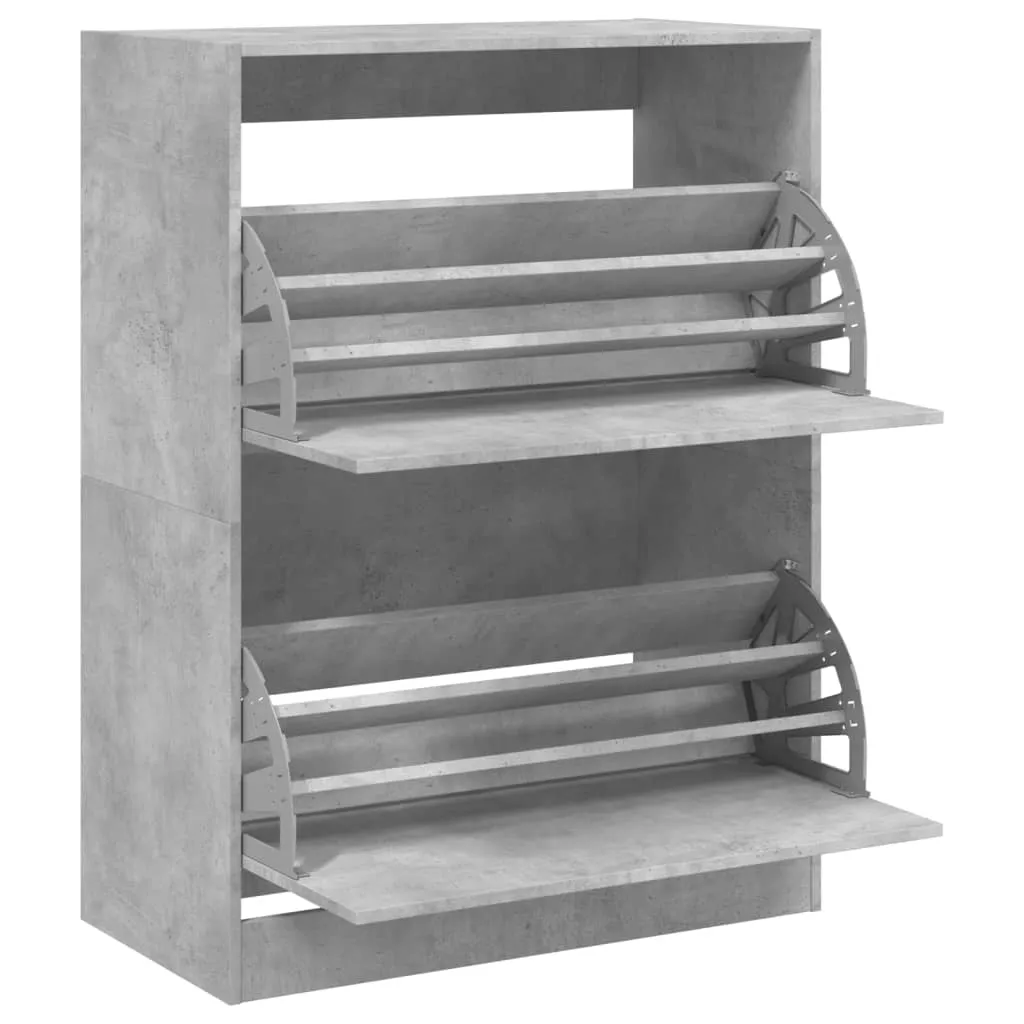Shoe Cabinet with 2 Flip-Drawers Concrete Grey 80x42x108 cm