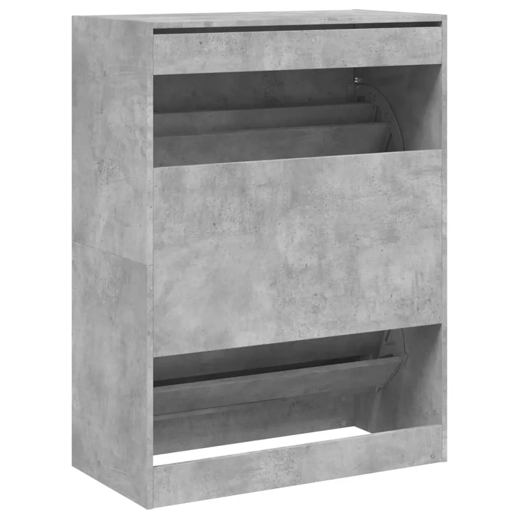 Shoe Cabinet with 2 Flip-Drawers Concrete Grey 80x42x108 cm