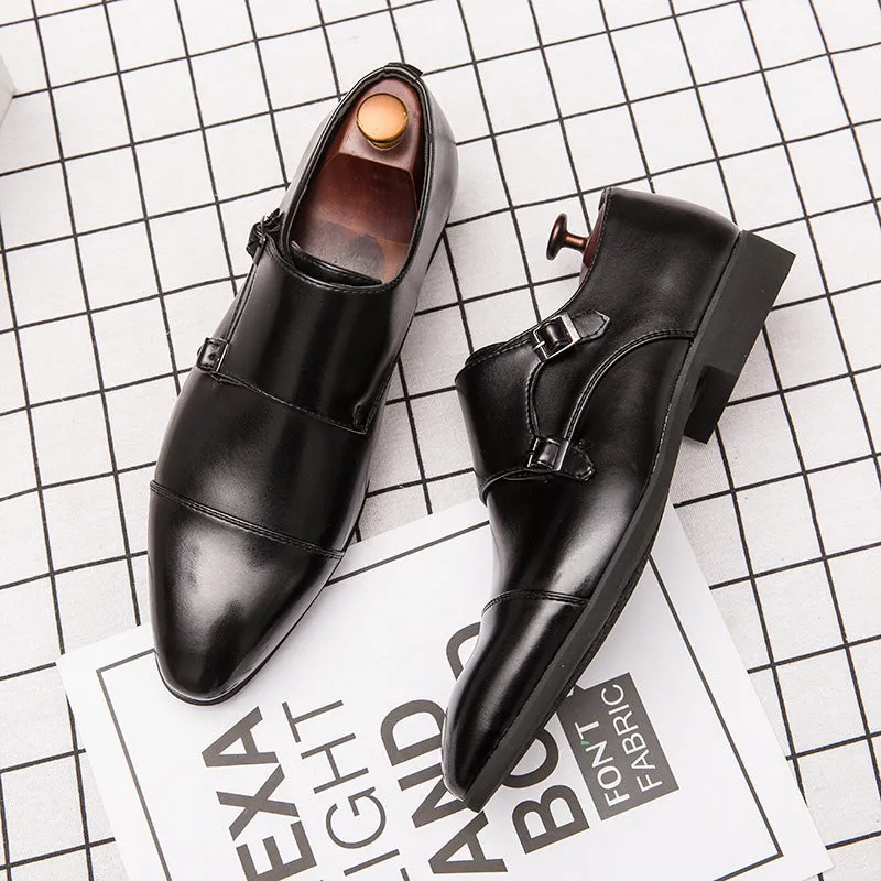 Shoes Men Buckle Monk Shoes British Style Stitching Business Dress Shoes