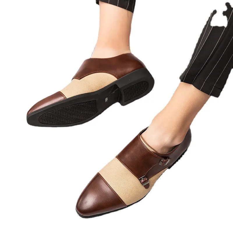 Shoes Men Buckle Monk Shoes British Style Stitching Business Dress Shoes