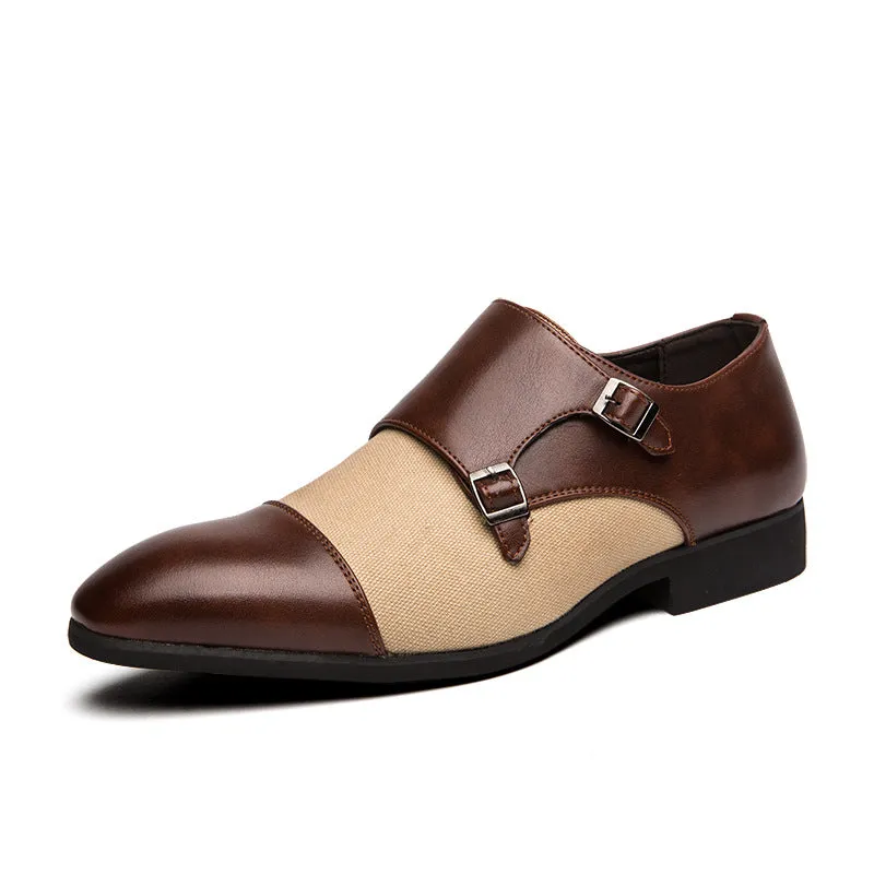 Shoes Men Buckle Monk Shoes British Style Stitching Business Dress Shoes